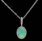 Platinum Oval Australian .60ct Genuine Opal and Diamond Halo Pendant (#J7426)
