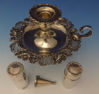 Whiting Sterling Silver Chamber Stick Set 4pc w/Pierced Floral Border (#0727)