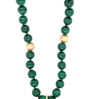14k Gold Genuine Natural Malachite 8mm Bead Strand and Carved Enhancer (#J5499)