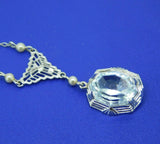 Art Deco 10k White Gold Filigree Aquamarine Pendant Pale Ice Blue (#J5026)