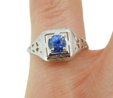 18k White Gold Filigree .53ct Blue Genuine Natural Sapphire Ring (#J4524)