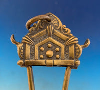 Victorian Brass Skirt Lifter with Geometric Design 6 1/4