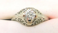 18k White Gold Genuine Natural Diamond Filigree Ring .45ct European (#J779)
