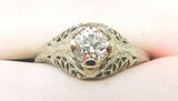 18k White Gold Genuine Natural Diamond Filigree Ring .45ct European (#J779)