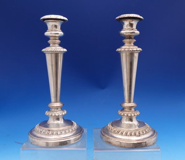 English Sheffield Silver on Copper Candlestick Pair 10 1/2" x 4 5/8" (#8554)