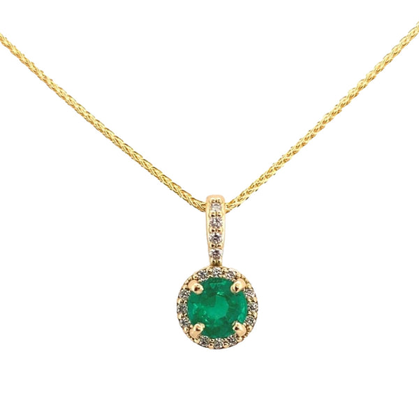 18k Gold .40ct Fine Genuine Emerald and Diamond Pendant w/ 18k 18" Chain #J7001