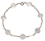 14k White Gold Art Deco Genuine Natural Rock Crystal Bead Bracelet (#J7032)