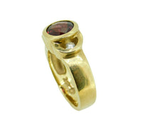 14k Yellow Gold Genuine Natural Garnet and Diamond Ring Wide Heavy (#J395)