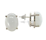 14k White Gold Large Oval Genuine Natural Moonstone Stud Earrings 11.20ct #J7382