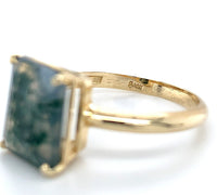 14k Yellow Gold 3 Carat Emerald Cut Moss Genuine Natural Agate Ring (#J7148)