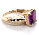 14k Yellow Gold 1.90 Carat Cushion Cut Genuine Natural Amethyst Ring (#J7414)