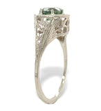 Art Deco 14k White Gold .97ct Green Genuine Tourmaline Filigree Ring (#J7478)