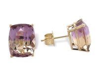 14k Yellow Gold Genuine Natural Ametrine Cushion Cut Stud Earrings (#J7291)