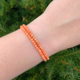 Genuine Natural Coral Bead Double Strand Bracelet 3.5mm w/ 14k Gold Clasp #J6977