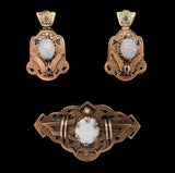 Victorian Opal Demi Parure 14k Rosey Yellow Gold Earrings and Pin (#J6885)