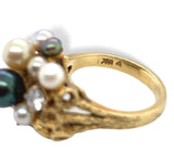 18k Yellow Gold Black White and Pink Pearl and Diamond Ring Size 6.5 (#J7080)