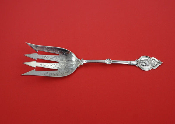 Medallion by Vanderslice Coin Silver Salad Serving Fork Bright-cut 9"