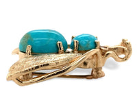 14k Yellow Gold Genuine Turquoise Bug Insect Fly Bee Pin with Ruby Eyes (#J7225)