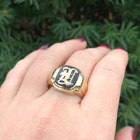 10k Yellow Gold Men's Genuine Natural Black Onyx Ring with Initial (#J6363)