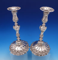 Emick Romer English Georgian Sterling Silver Candlestick Pair w/ Swirls (#3817)