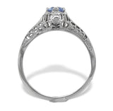 Art Deco 14k White Gold Filigree .29ct Sky Blue Genuine Sapphire Ring (#J7472)