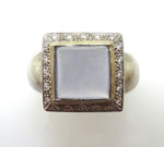 14k White Gold Blue Grey Genuine Natural Chalcedony and Diamond Ring (#J3603)
