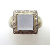 14k White Gold Blue Grey Genuine Natural Chalcedony and Diamond Ring (#J3603)