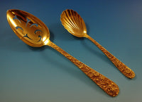 Repousse by Kirk Sterling Silver Flatware Set For 6 Service 32 pcs Vermeil Gold