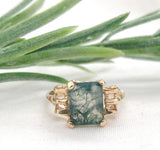10k Yellow Gold 2.47ct Moss Genuine Natural Agate Ring Size 6 Jewelry (#J6787)