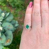 14k White Gold .59ct Genuine Natural Emerald and Diamond Halo Ring (#J7371)