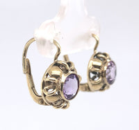 8k Yellow Gold .333ct Small Genuine Natural Amethyst Drop Earrings (#J6266)