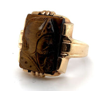 10k Yellow Gold Genuine Natural Tiger's Eye Quartz Cameo Men's Ring (#J5890)