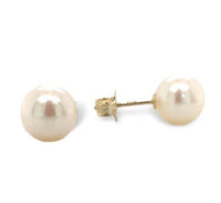 14k Yellow Gold 7.3mm Creamy White Cultured Pearl Stud Earrings (#J7055)