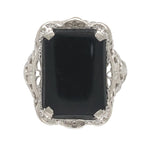 10k White Gold Filigree Genuine Natural Black Onyx Ring Size 5.25 (#J7264)