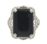 10k White Gold Filigree Genuine Natural Black Onyx Ring Size 5.25 (#J7264)