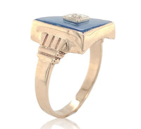 10k Gold Men's Ring w/ Genuine Natural Blue Onyx and Diamond NOS Size 8 (#J6629)