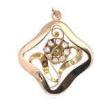 Victorian 12k Rose Gold Floral Pendant w/Pearl, Seed Pearls, Glass Stones #J7530
