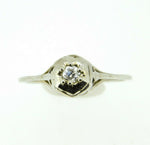 Art Deco 14k White Gold Genuine Natural Diamond Filigree Ring .10ct (#J839)