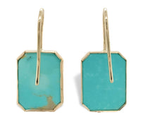 14k Yellow Gold Genuine Kingman Turquoise Rectangular Drop Earrings (#J7322)
