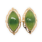 A Pair of 14k Yellow Gold Marquise Jade Stud Earrings Jewelry (#J6964)