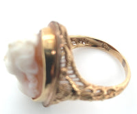 10k Gold Filigree Ring with 3-D High Relief Genuine Natural Shell Cameo (#J7272)