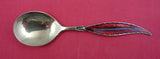 Norwegian Sterling Silver Sugar Spoon vermeil feathered enameled Red 5 1/4"