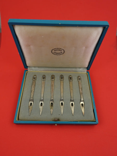 Acorn by Georg Jensen Sterling Silver Nut Pick Set of 6 in fitted box 3 1/2"