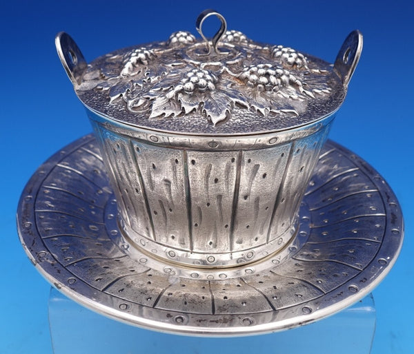 Italian Sterling Silver Fruit Bowl with underplate Barrel of Grapes  (#8372)