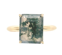 14k Yellow Gold 3 Carat Emerald Cut Moss Genuine Natural Agate Ring (#J7148)