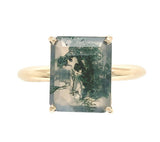 14k Yellow Gold 3 Carat Emerald Cut Moss Genuine Natural Agate Ring (#J7148)