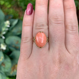 10k Yellow Gold 7.36 Carat Genuine Natural Coral Filigree Ring Size 6 (#J7369)
