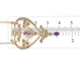 9k Lavaliere Pendant Necklace w/Amethyst and Seed Pearls with 14k Chain (#J7543)