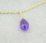 14k Yellow Gold 34 Carat Genuine Natural Amethyst Briolette Necklace (#J4481)