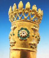 Gilt Bronze Tussie Mussie Posey Posy Holder with Green and White Enamel (#J1290)